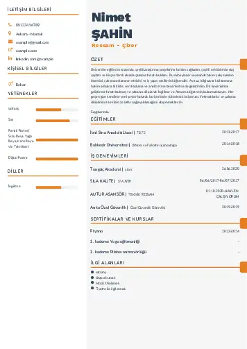 Ressam Cv Örnekleri cv indir